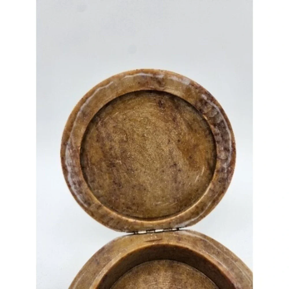 Vintage Carved Soapstone Hinged Round Trinket Jewelry‎ Keepsake Box With Lid